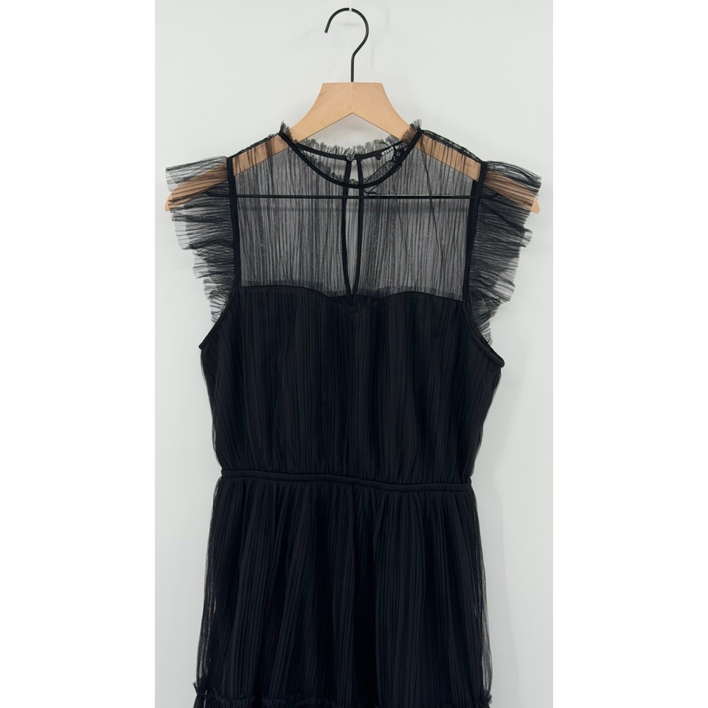 Steve Madden Mini Dress Black Pleated Mesh Ruffle Sheer Goth Party LBD NWT - Picture 3 of 7